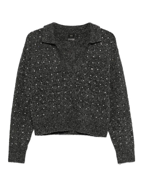 Pinko Rhinetone-embellished Collared Sweater - Grey 