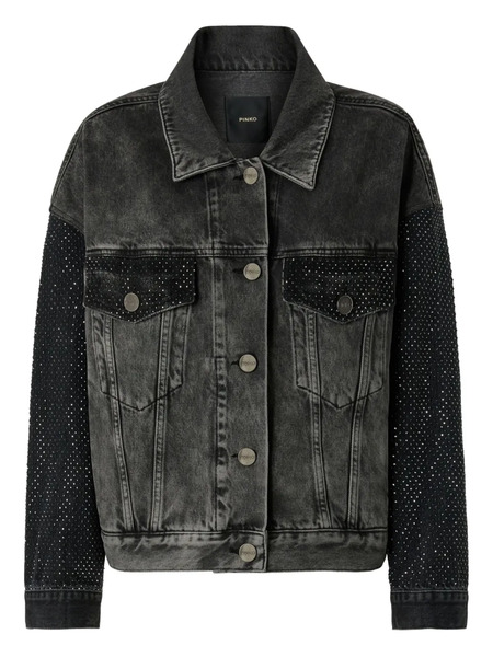  Pinko Stonewashed Embellished Denim Jacket - Black 