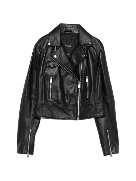  Pinko Zip Leather Jacket - Black 