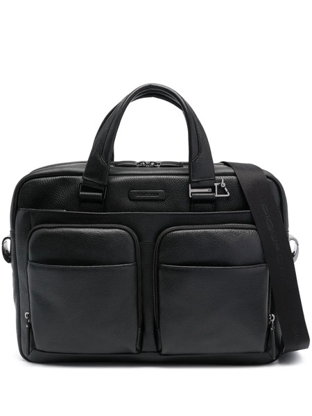  Piquadro Logo-plaque Leather Briefcase - Black 