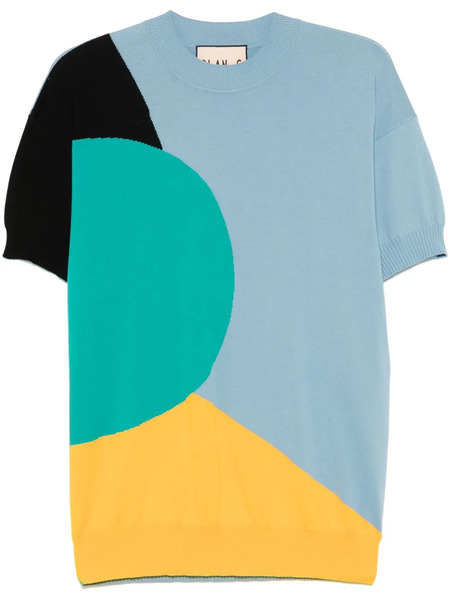  Plan C Colour-block Knitted Top - Blue 