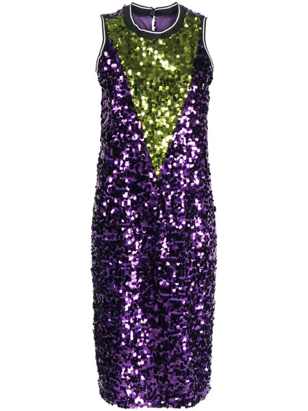  Plan C Colour-block Sequin Midi Dress - Purple 