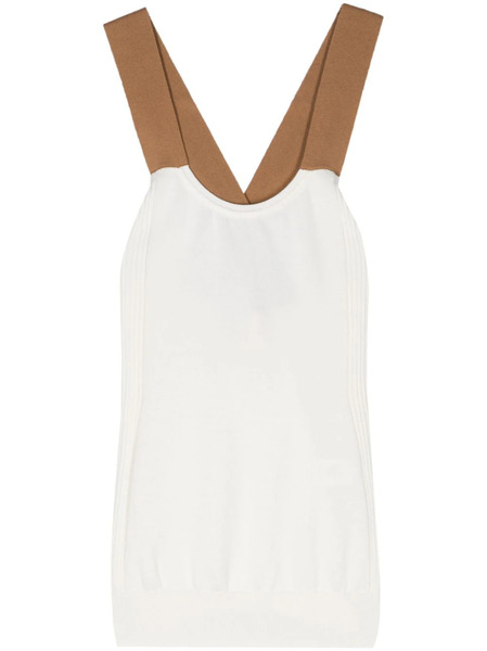  Plan C Crossover-straps Fine-knit Top - White 
