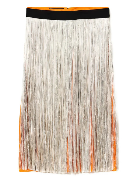  Plan C Fringed Midi Skirt - Gold 