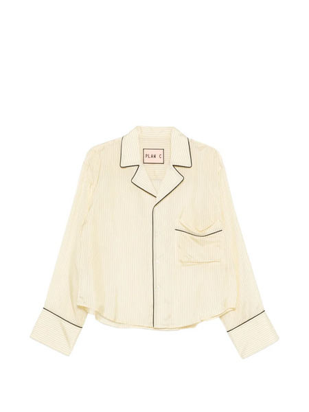  Plan C Piped-trim Striped Shirt Set - Yellow 