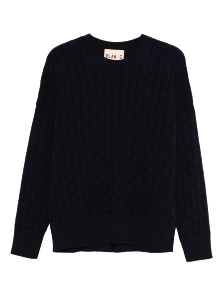  Plan C Quilted Crew-neck Sweater - Blue 