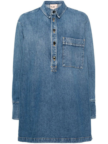  Plan C Side-buttoned Denim Blouse - Blue 