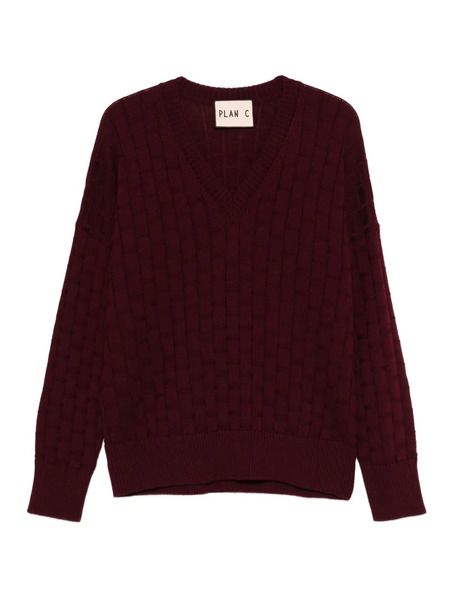  Plan C V-neck Cable-knit Sweater - Red 