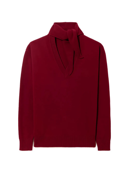 Plan C V-neck Scarf Sweater - Red 