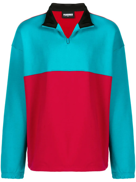  Pleasures Contrast Panel Fleece Sweatshirt - Red 