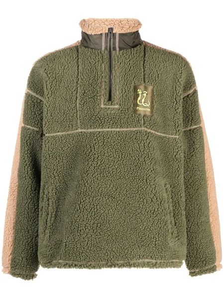  Pleasures Logo-patch Faux-shearling Jumper - Green 
