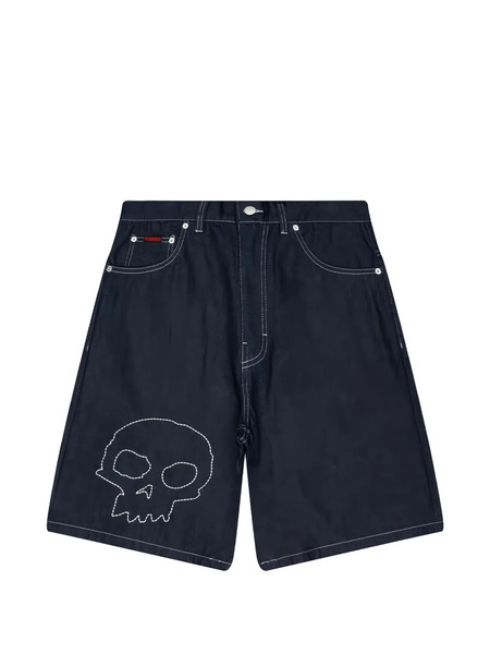  Pleasures Skull Embroidered Denim Shorts - Blue 