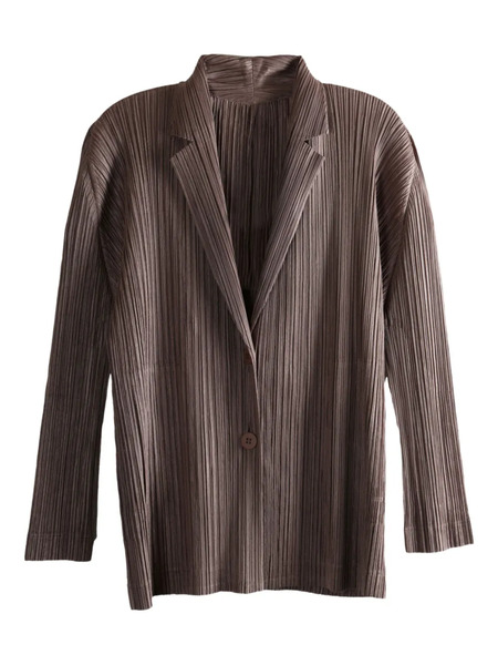  Pleats Please Issey Miyake Buttoned Pleated Jacket - Brown 