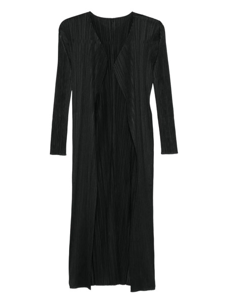  Pleats Please Issey Miyake Pleated-effect Open-front Coat - Black 