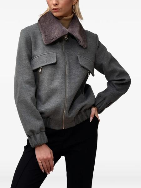  Poche Paris Faux-fur-collar Zip-up Jacket - Grey 