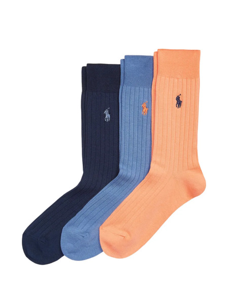  Polo Ralph Lauren Ribbed Logo-embroidered Socks (set Of Three) - Blue 