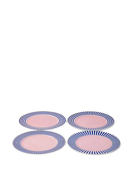  Polspotten Aunty Striped Patterned Dinner Plates (set Of Four) - Pink 