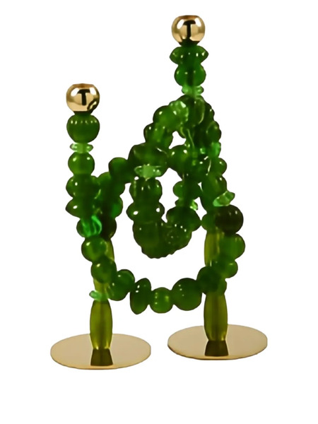  Polspotten Beaded Candlestick Holders - Green 