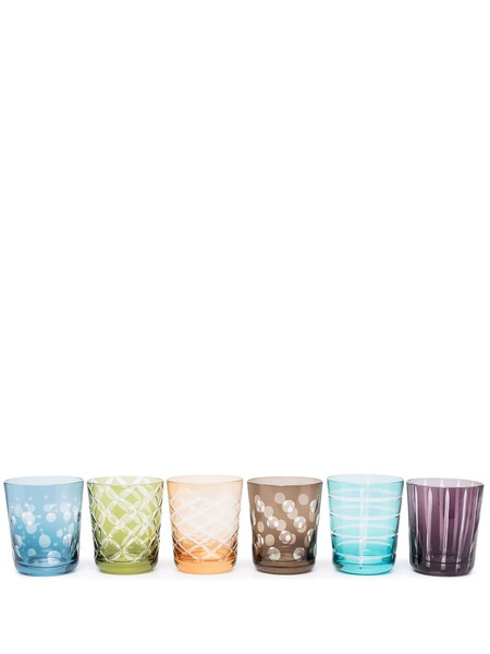  Polspotten Geometric-embossed Glasses (set Of 6) - Green 