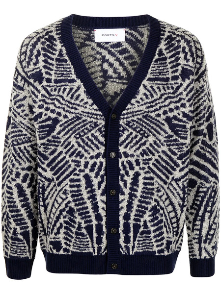  Ports V Abstract-pattern Cardigan - Blue 