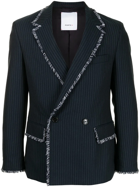  Ports V Fringe-trim Double-breasted Blazer - Blue 
