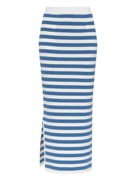  Posse Stripe Side-split Midi Fitted Skirt - Blue 