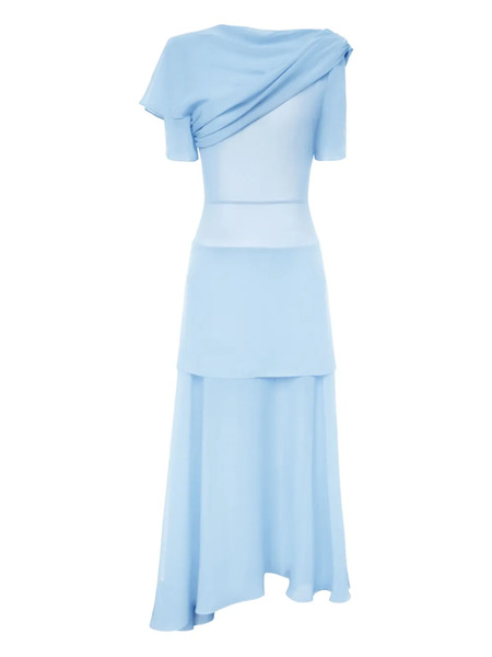  Post Meridiem Asymmetrical Ruffled Midi Dress - Blue 