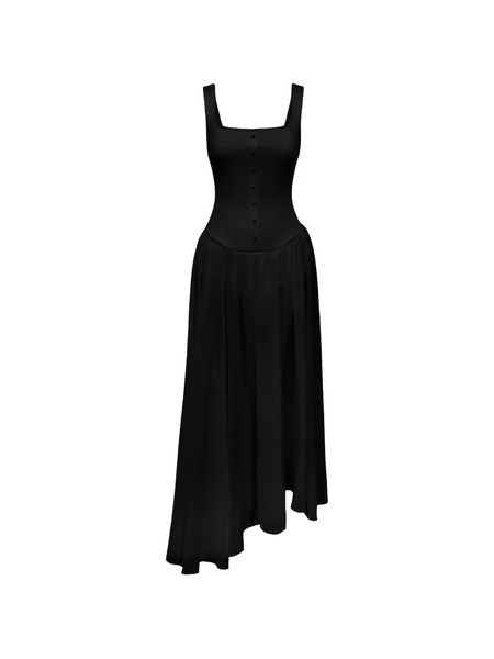  Post Meridiem Buttoned Asymmetrical Dress - Black 