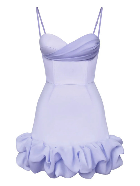  Post Meridiem Draped Ruffle Bustier Mini Dress - Purple 