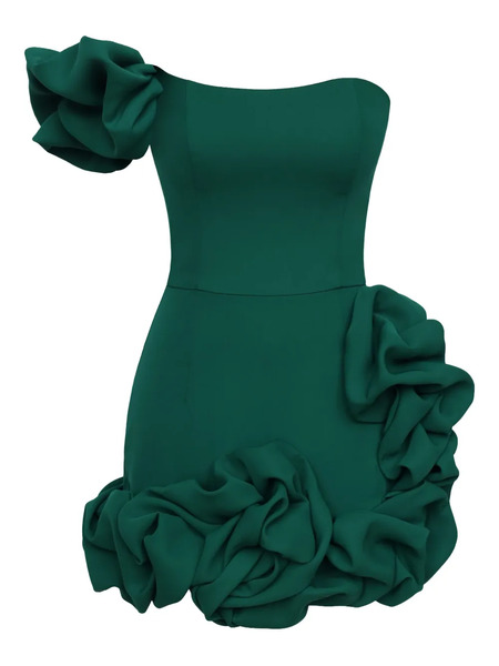  Post Meridiem Flounced One-shoulder Bustier Mini Dress - Green 