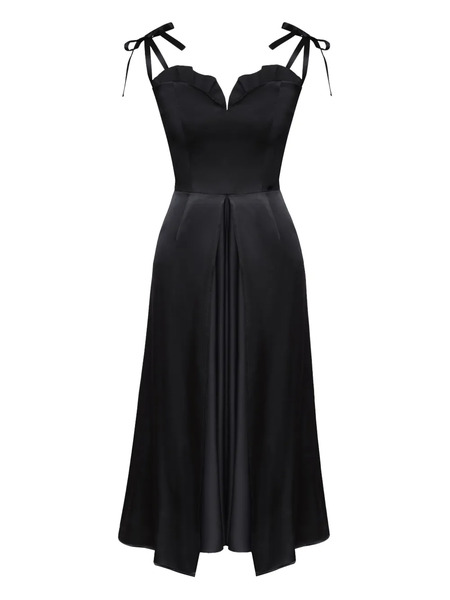  Post Meridiem Flowy Slit Midi Dress - Black 