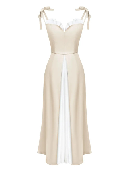  Post Meridiem Flowy Slit Midi Dress - Neutrals 