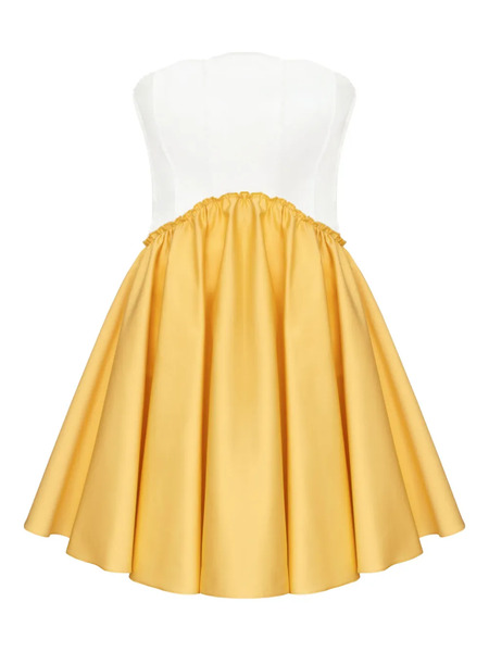  Post Meridiem Pleated Mini Dress - Yellow 