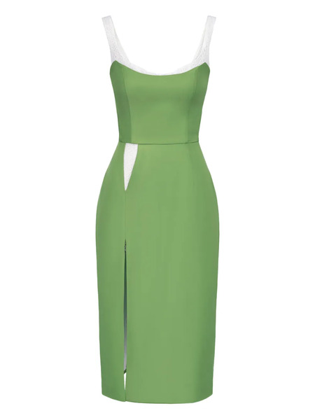  Post Meridiem Slit Lace-insert Midi Dress - Green 