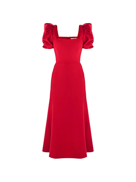  Post Meridiem Square-neck Midi Dress - Red 