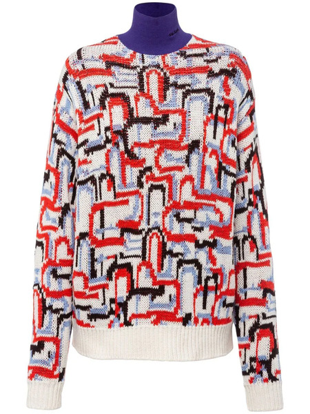  Prada Abstract-pattern Knitted Jumper - White 