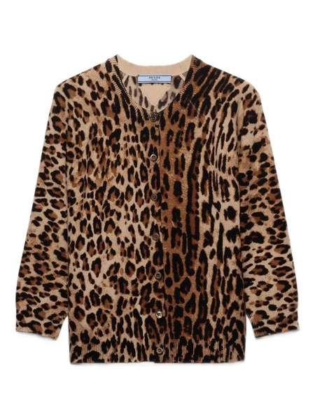  Prada Animal-print Button-up Cardigan - Brown 