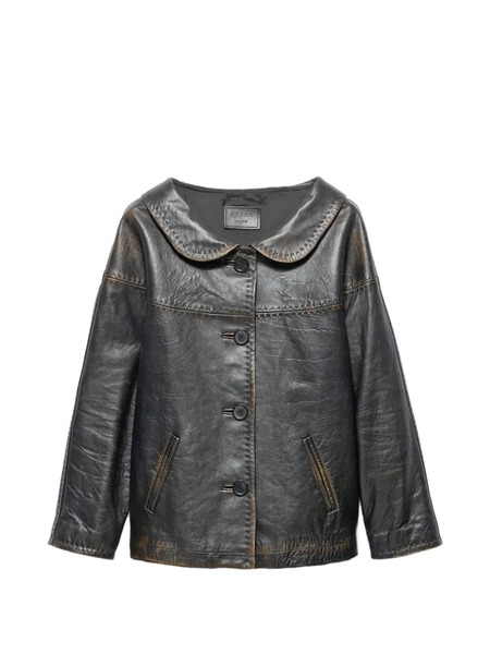  Prada Antiqued Nappa Leather Jacket - Black 