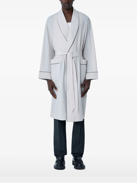  Prada Belted Accent-trims Single-breasted Coat - Neutrals 