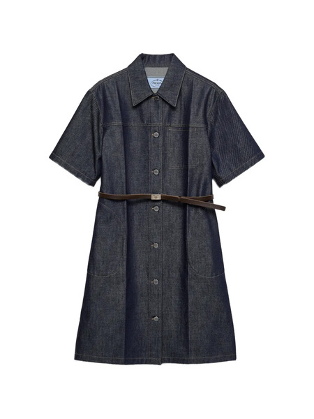  Prada Belted Denim Mini Dress - Blue 