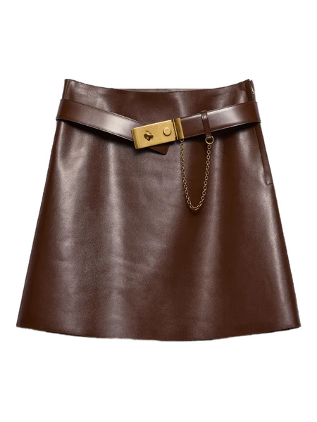  Prada Belted Leather Mini Skirt - Brown 