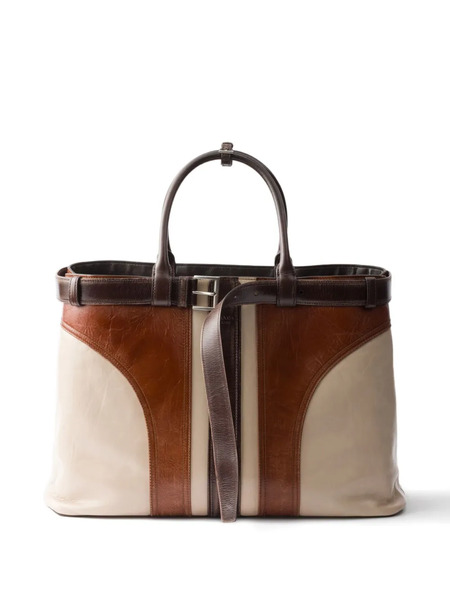  Prada Belted Panelled Tote Bag - Neutrals 