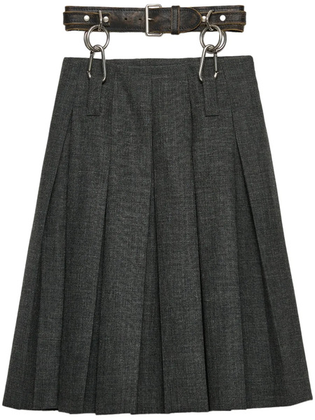  Prada Belted Pleated Midi Skirt - Grey 