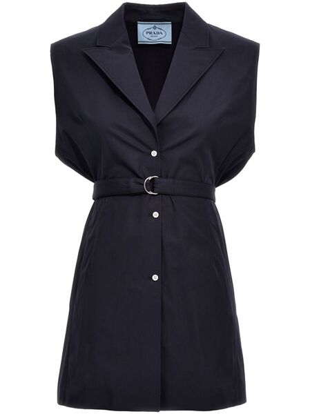  Prada Belted Poplin Vest - Blue 
