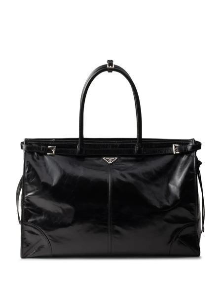  Prada Bonnie Triangle-logo Leather Tote Bag - Black 