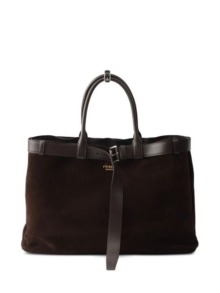  Prada Buckled Suede Tote Bag - Brown 