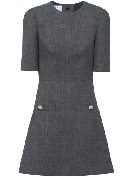  Prada Button-embellished Virgin Wool Mini Dress - Grey 