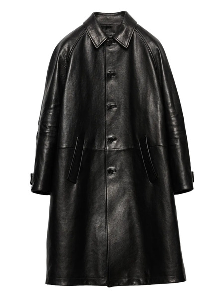  Prada Button-fastening Leather Coat - Black 