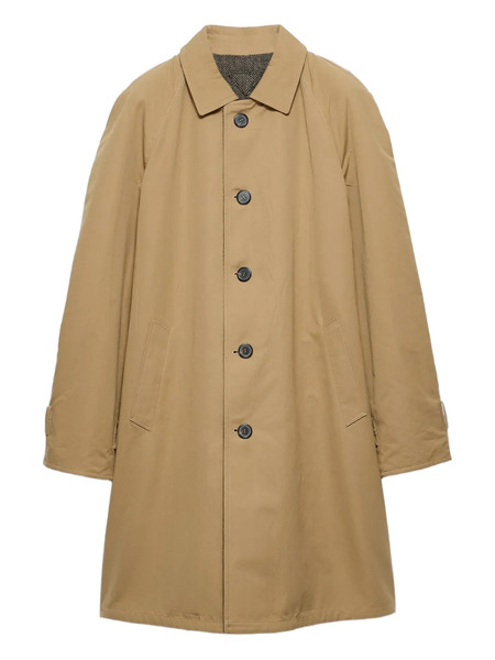  Prada Button Triangle Logo Cotton Coat - Neutrals 