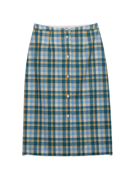  Prada Buttoned Checked Midi Pencil Skirt - Blue 